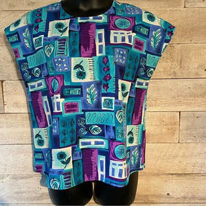 Vintage Fashion Gallery  women's multicoloured patterned‎ top in size large